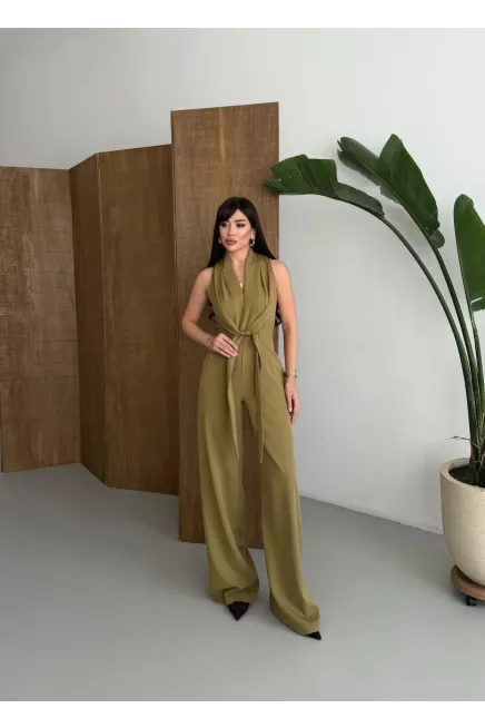 İthal Hürrem Kumaş Bağlama Detay Tulum YEŞİL