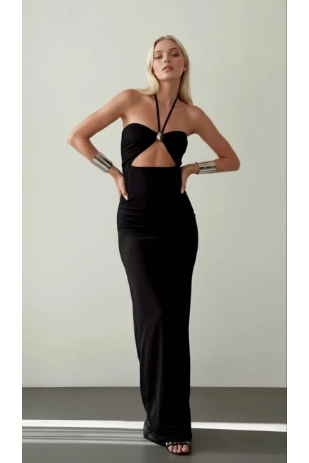 İthal Modal Kumaş Likralı Aksesuar Detay Elbise