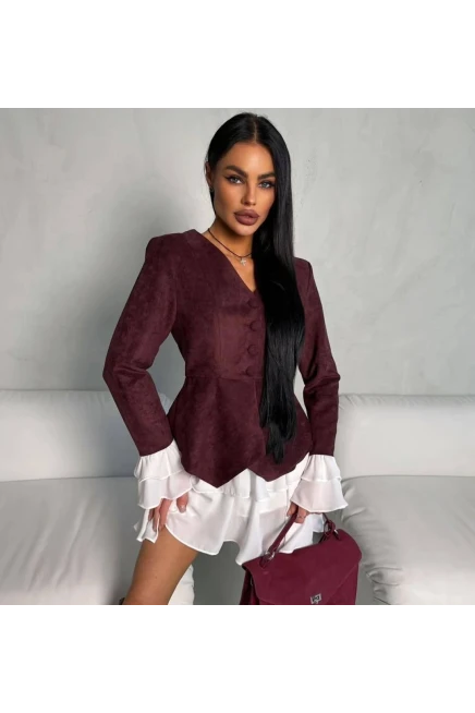 İthal Süet Kumaş Ceket ve Etek Takım