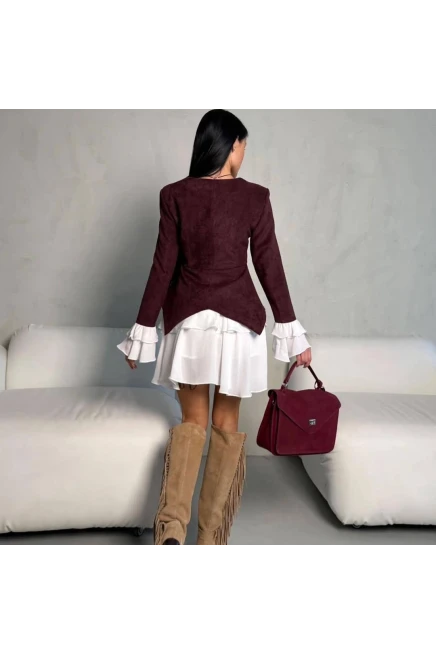 İthal Süet Kumaş Ceket ve Etek Takım