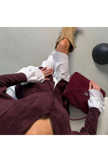 İthal Süet Kumaş Ceket ve Etek Takım