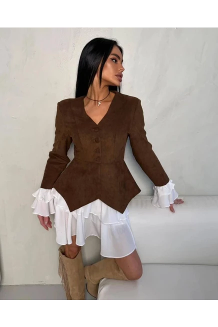 İthal Süet Kumaş Ceket ve Etek Takım