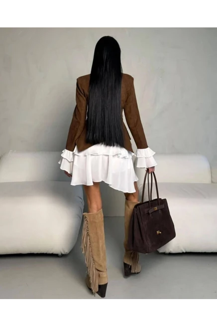 İthal Süet Kumaş Ceket ve Etek Takım