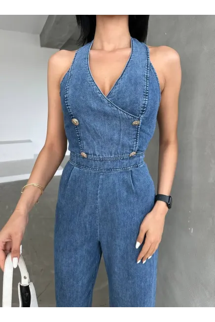 İthal Tensel Denim Tulum Düğme Detay