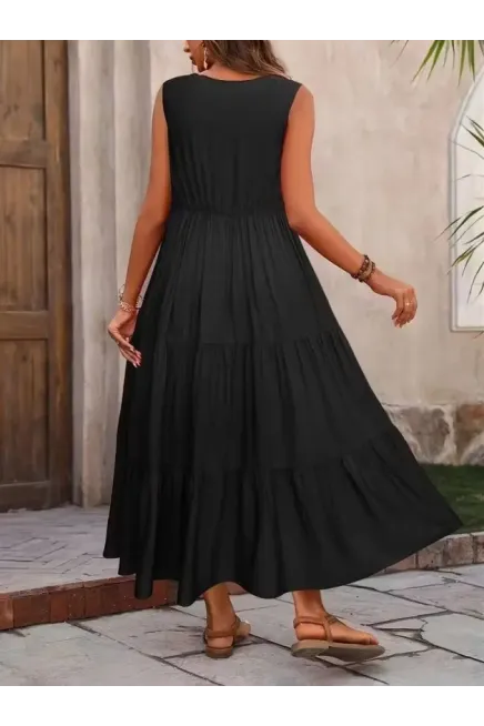 Kadın Askılı V Yakalı Uzun Dokuma Viskon Elbise , 33041