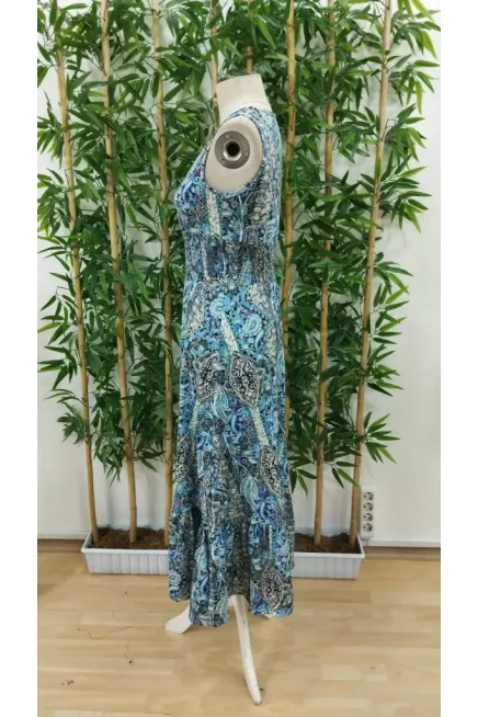 Kadın Beli Gipeli Etnik Desen Sıfır Kol Süprem Elbise, 31184