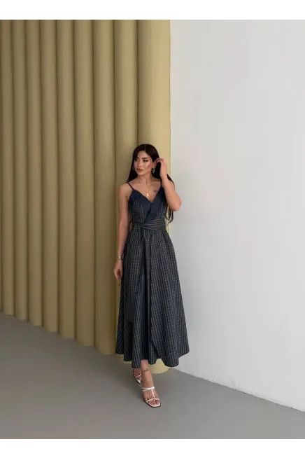 Kadın Ekose Dantelli Sırt Gipeli Elbise Yeşil