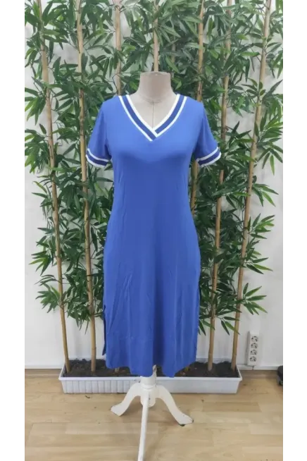 Kadın Kısa Kollu V Yaka Ve Yaka Ribana Detay Midiboy Viskon Elbise, 27055