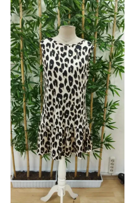 Kadın Kolsuz Sırttan Bağlamalı Fırfırlı Leopar Desenli Süprem Elbise , 31246