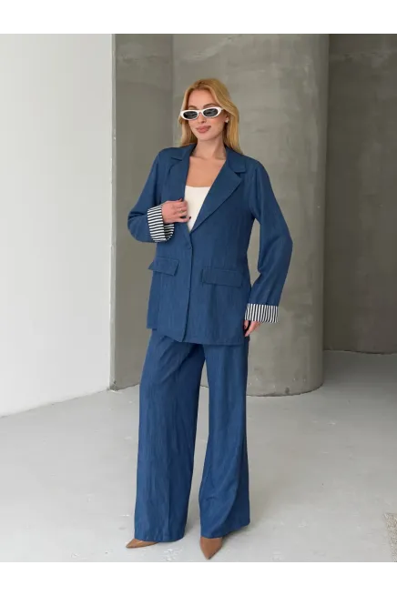 Kadın Tensel Kumaş Blazer Ceket Pantolon Takım