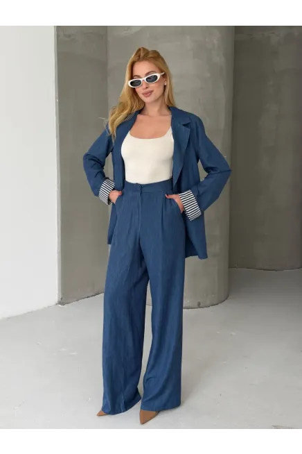 Kadın Tensel Kumaş Blazer Ceket Pantolon Takım