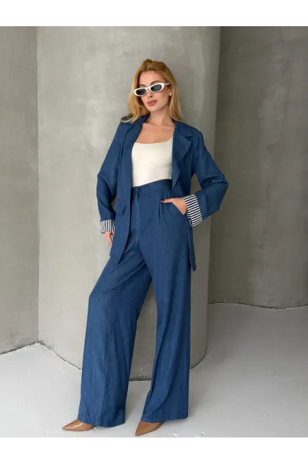 Kadın Tensel Kumaş Blazer Ceket Pantolon Takım