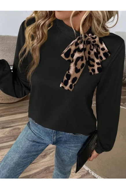 Uzun Kollu Yakadan Bağlamalı Viskon Iki Iplik Bluz