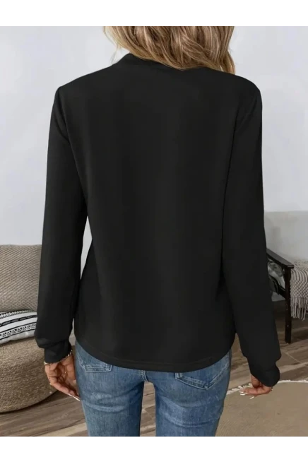 Uzun Kollu Yakadan Bağlamalı Viskon Iki Iplik Bluz