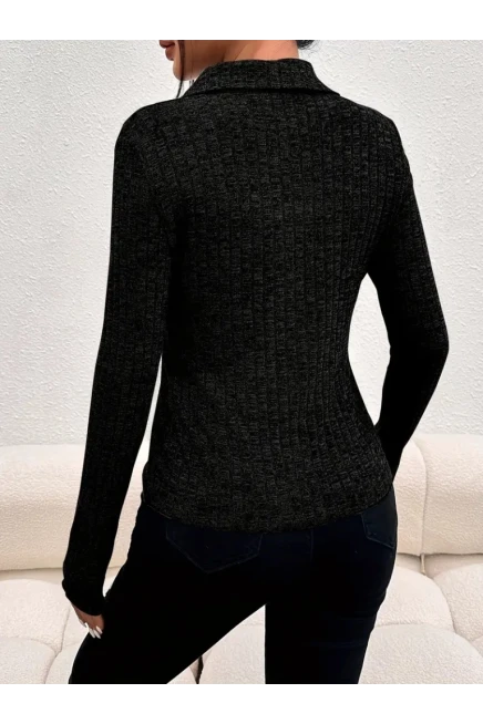 Uzun Kollu Yakalı Önden Düğmeli Triko Ceket