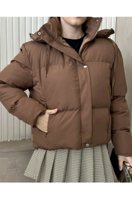 Kapşonlu Yaka Bağcıklı Micro Şişme Mont