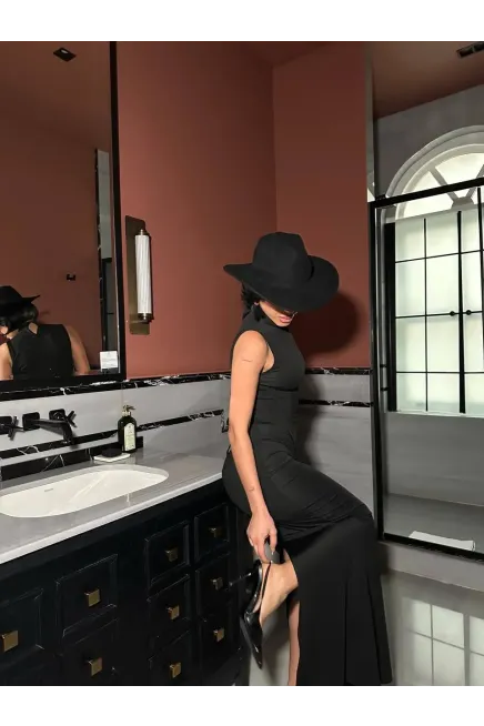 Korseli Balenli Maxi Boy Elbise Siyah