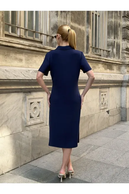 Lacivert Fermuar Detay Modal ve Tensel Kumaş Elbise