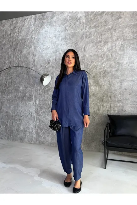 Lacivert Tensel Gömlek ve Pantalon Alt Üst Takım