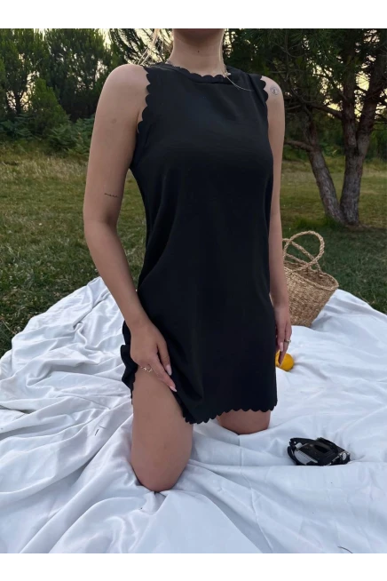 Lazer Kesim Keten Kumaş Tunik Elbise