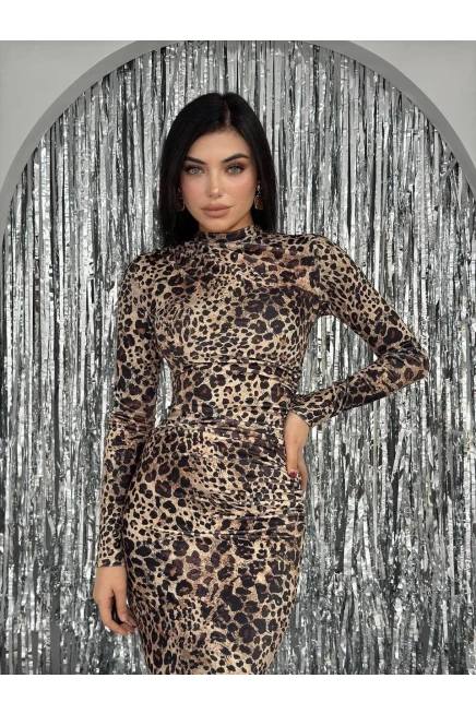 Leopar Boğazlı Elbise