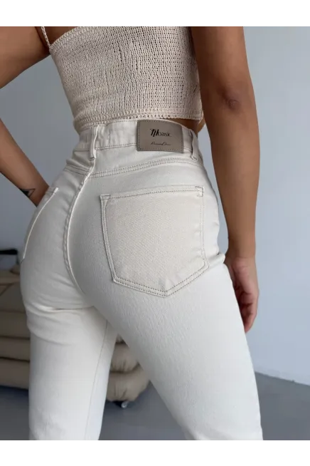 Likralı Boyfit Beyaz Jean