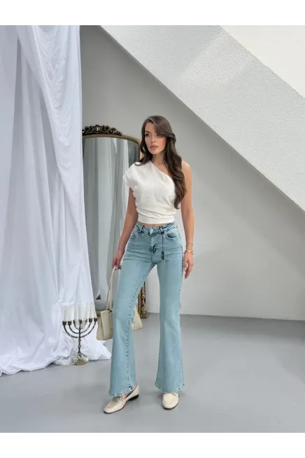 Likralı İspanyol Paça Flare Jeans