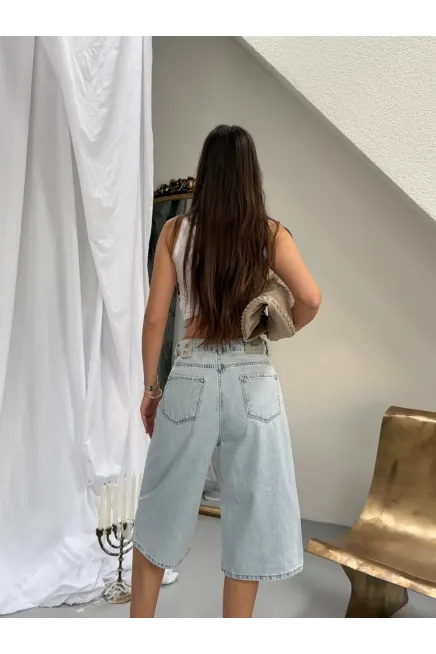 Likrasız Bermuda Jean Şort