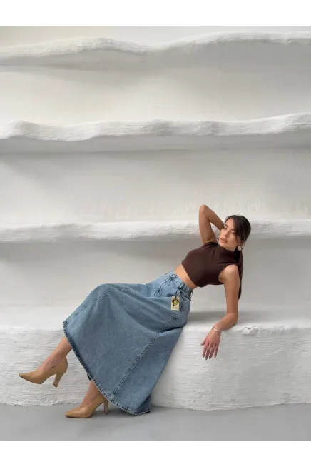 Likrasız Denim Çan Etek