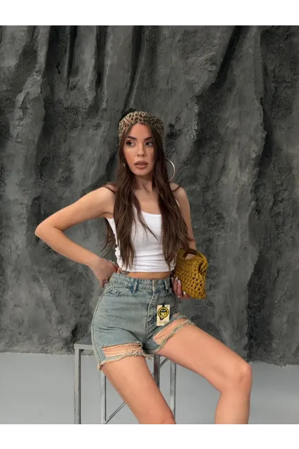 Lİkrasız Lazer Kesim Detay Jean Şort