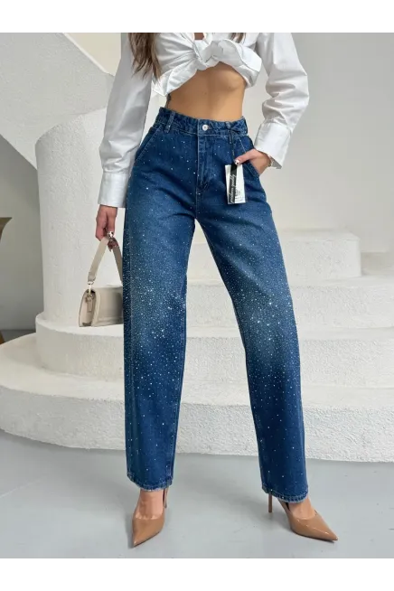 Likrasız Taşlı Balon Jean