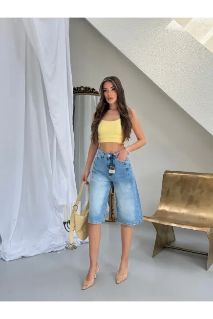 Likrasız Tensel Jeans Bermuda Şort