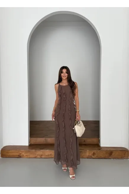 Maxi Boy Fırfır Detaylı Şifon Elbise