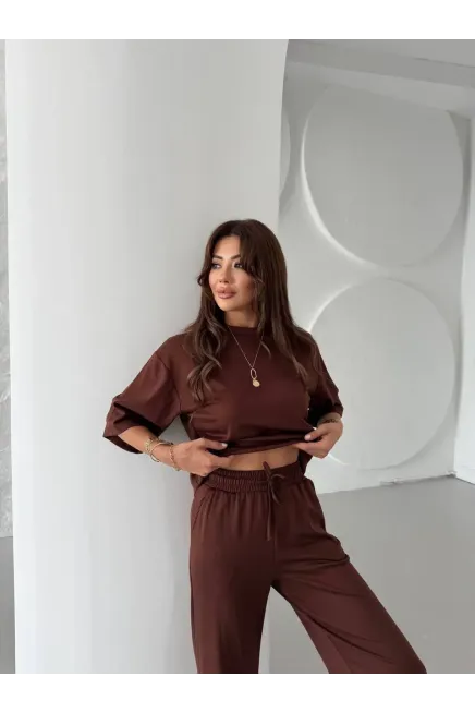 Modal Kumaş Alt Üst Kısa Kol Basic Takım Kahve