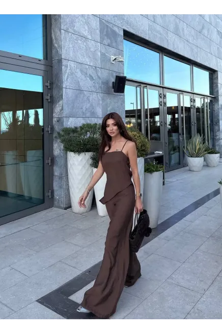 Modal Kumaş Asimetreik Kesim Alt Üst Takım Kahve