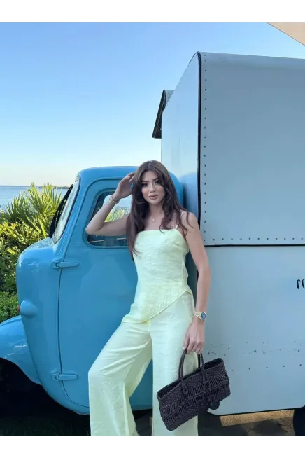 Modal Kumaş Asimetreik Kesim Alt Üst Takım Sarı