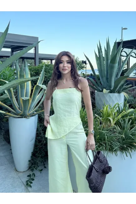 Modal Kumaş Asimetreik Kesim Alt Üst Takım Sarı