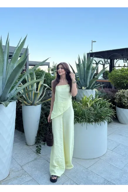 Modal Kumaş Asimetreik Kesim Alt Üst Takım Sarı