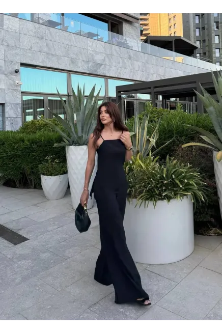 Modal Kumaş Asimetreik Kesim Alt Üst Takım Siyah