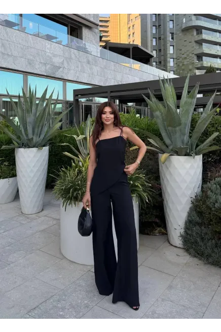 Modal Kumaş Asimetreik Kesim Alt Üst Takım Siyah