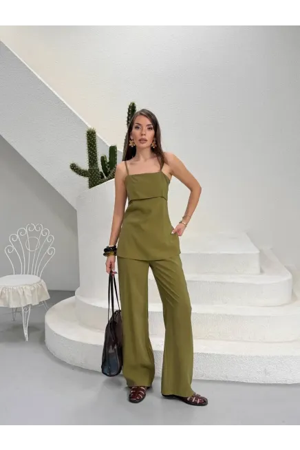 Modal Kumaş Askılı Bluz Alt Üst Takım Haki