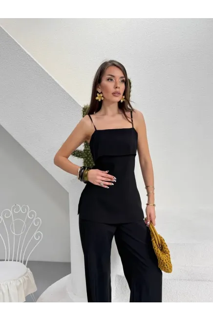 Modal Kumaş Askılı Bluz Alt Üst Takım Siyah
