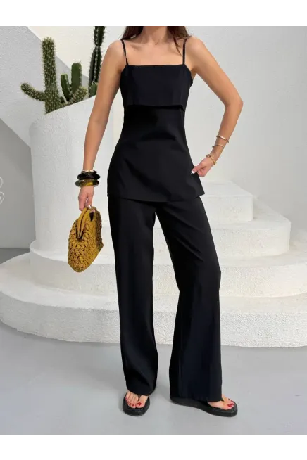 Modal Kumaş Askılı Bluz Alt Üst Takım Siyah