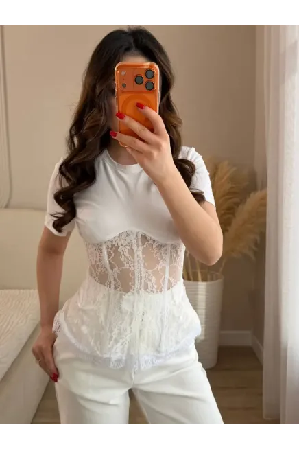 Modal Kumaş Dantel Detay Sırt Bağlamalı Bluz