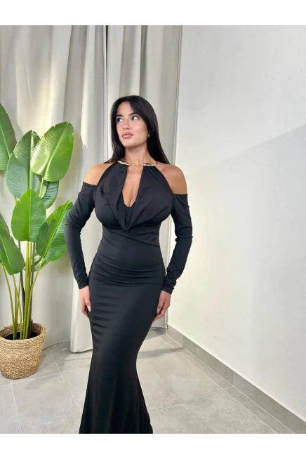 Modal Kumaş Likralı Aksesuar Detay Maxi Elbise