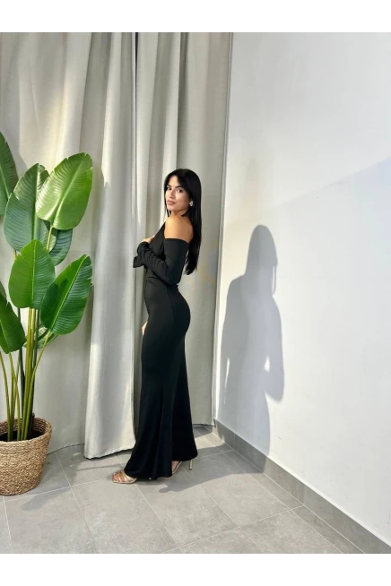 Modal Kumaş Likralı Aksesuar Detay Maxi Elbise