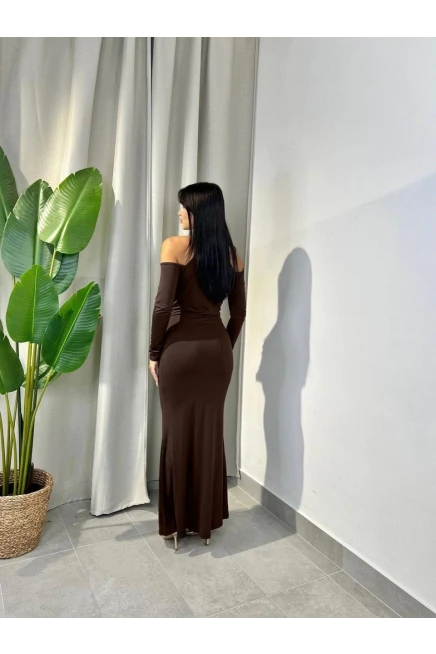 Modal Kumaş Likralı Aksesuar Detay Maxi Elbise