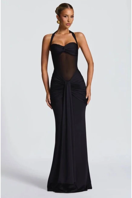 Modal Kumaş Likralı Drape Detay Maxi Elbise