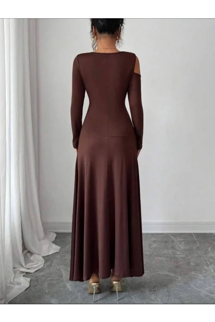 Modal Kumaş Metal Aksesuar Detay Drapeli Maxi Boy Elbise