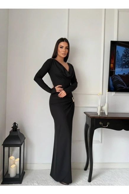 Modal Kumaş Metal Aksesuar Detay Maxi Elbise